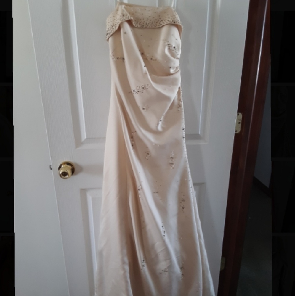 Nude Strapless Floor Length Prom Dress